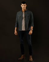 Men's Slim Fit Solid Denim Casual Shirt (AAKOL)