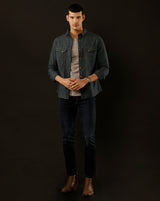 Men's Slim Fit Solid Denim Casual Shirt (AAKOL)