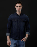 Men's Slim Fit Solid Denim Casual Shirt (AAMAL)