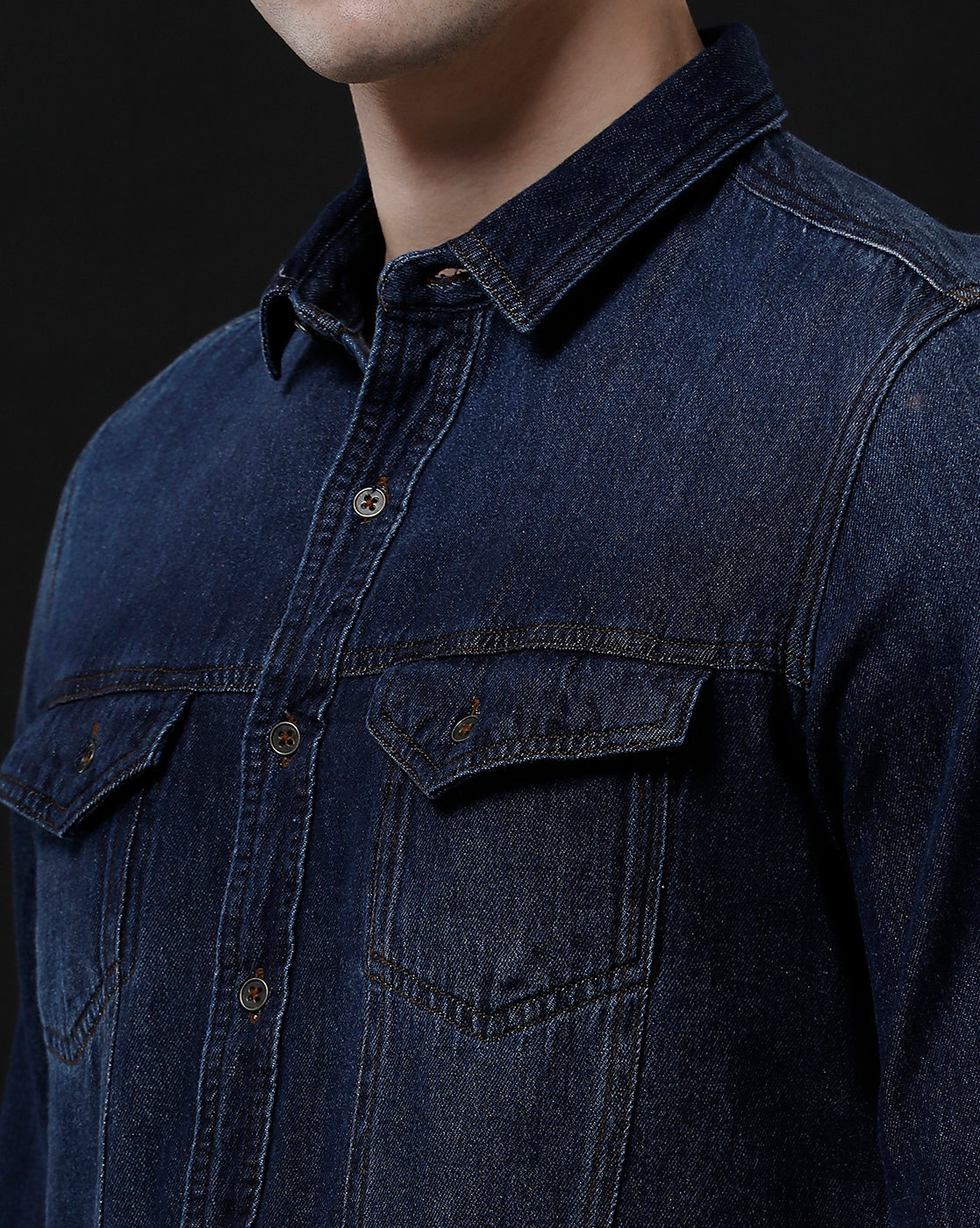 Men's Slim Fit Solid Denim Casual Shirt (AAMAL)