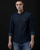 Men's Slim Fit Solid Denim Casual Shirt (AARAL)