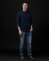 Men's Slim Fit Solid Denim Casual Shirt (AARAL)
