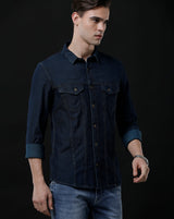 Men's Slim Fit Solid Denim Casual Shirt (AARAL)