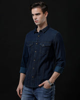 Men's Slim Fit Solid Denim Casual Shirt (AARAL)