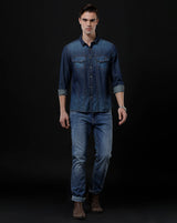 Men's Slim Fit Solid Denim Casual Shirt (ACHAL)
