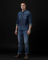 Men's Slim Fit Solid Denim Casual Shirt (ACHAL)