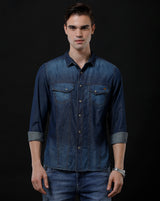 Men's Slim Fit Solid Denim Casual Shirt (ACHAL)