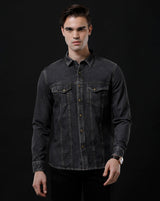 Men's Slim Fit Solid Denim Casual Shirt (AGODA)