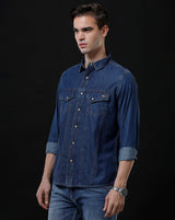 Men's Slim Fit Solid Denim Casual Shirt (AMLET)