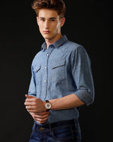 Men's Slim Fit Solid Denim Casual Shirt (ANOUR)