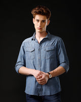 Men's Slim Fit Solid Denim Casual Shirt (ANOUR)