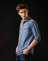 Men's Slim Fit Solid Denim Casual Shirt (ANOUR)