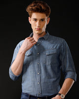Men's Slim Fit Solid Denim Casual Shirt (ANOUR)
