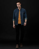 Men's Slim Fit Solid Denim Casual Shirt (AMPLE)