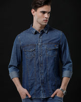 Men's Slim Fit Solid Denim Casual Shirt (AMPTY)