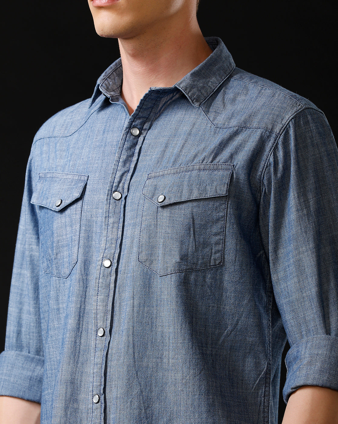 Men's Slim Fit Solid Denim Casual Shirt (ANDES)