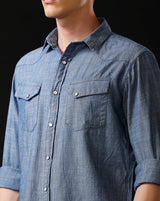 Men's Slim Fit Solid Denim Casual Shirt (ANDES)