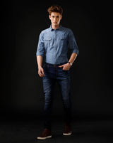 Men's Slim Fit Solid Denim Casual Shirt (ANDES)