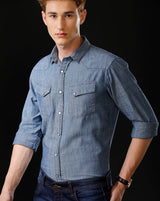 Men's Slim Fit Solid Denim Casual Shirt (ANDES)