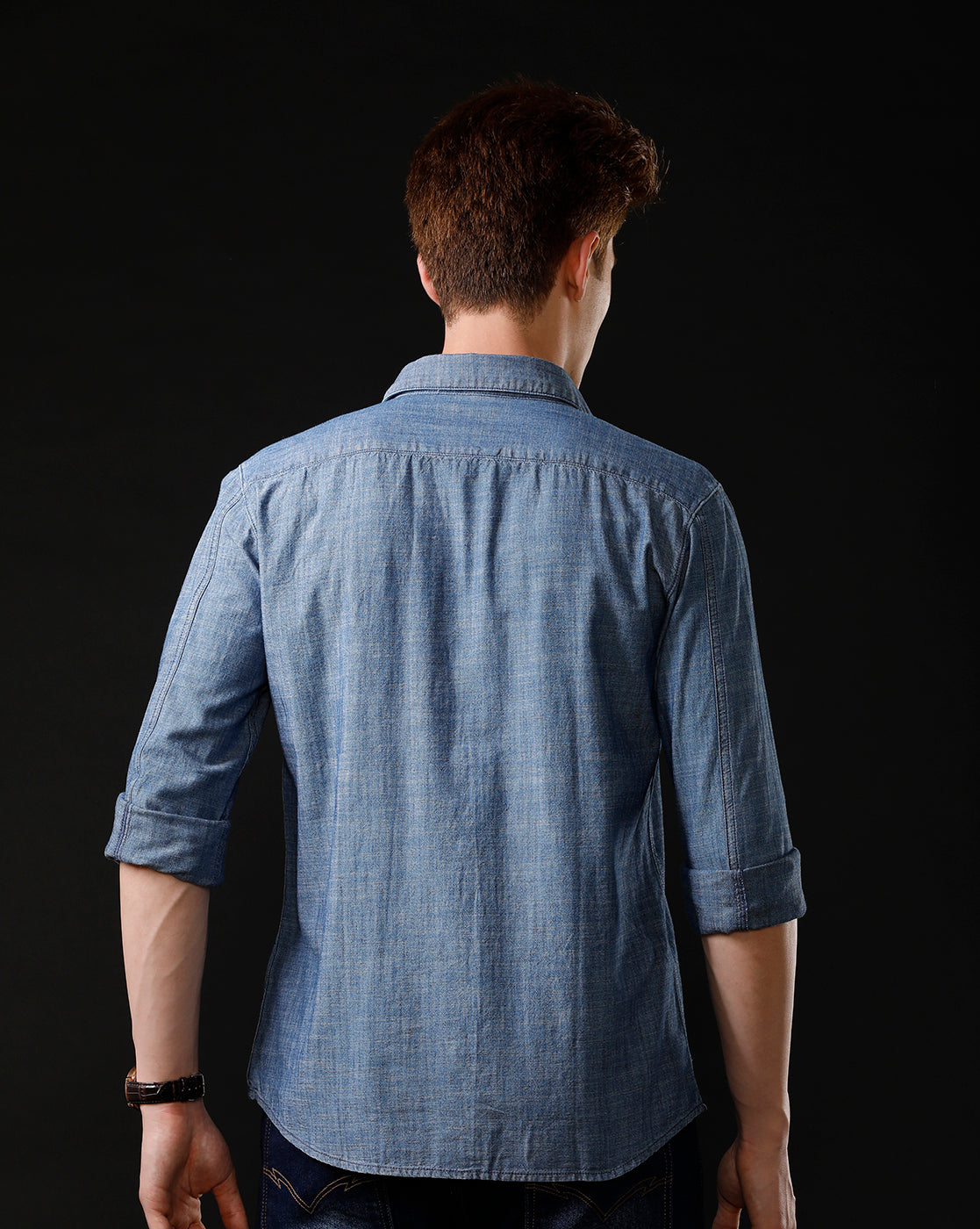 Men's Slim Fit Solid Denim Casual Shirt (ANDES)