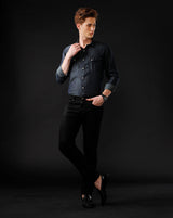 Men's Slim Fit Solid Denim Casual Shirt (ANGLO)
