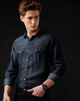 Men's Slim Fit Solid Denim Casual Shirt (ANGLO)