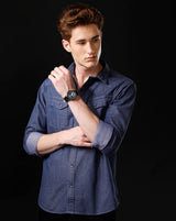 Men's Slim Fit Solid Denim Casual Shirt (ANIME)