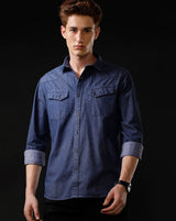 Men's Slim Fit Solid Denim Casual Shirt (ANIME)