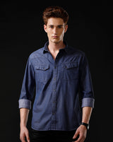 Men's Slim Fit Solid Denim Casual Shirt (ANIME)