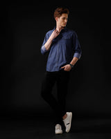 Men's Slim Fit Solid Denim Casual Shirt (ANIME)