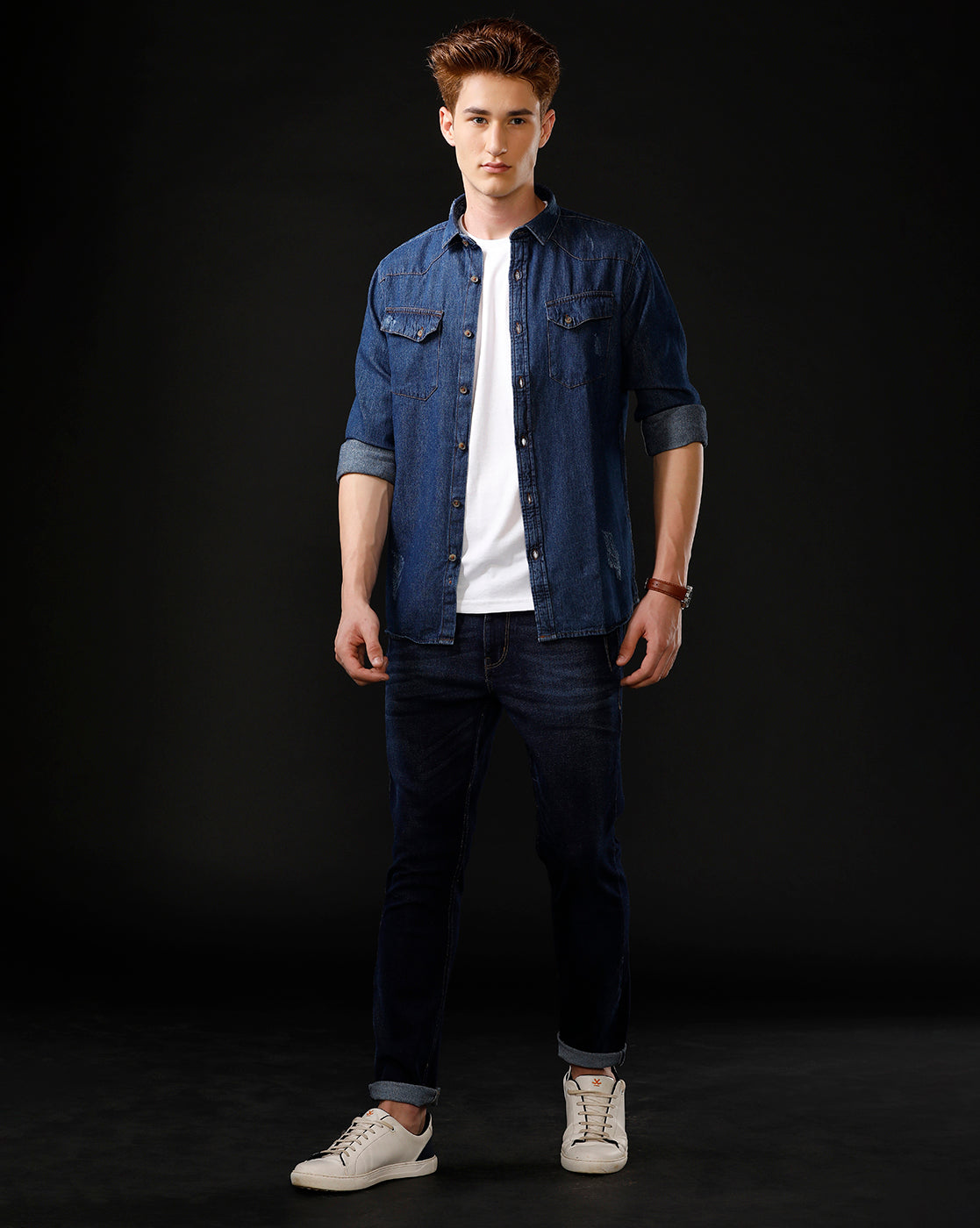 Men's Slim Fit Solid Denim Casual Shirt (ANKUS)