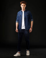 Men's Slim Fit Solid Denim Casual Shirt (ANKUS)