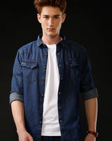Men's Slim Fit Solid Denim Casual Shirt (ANKUS)