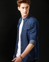 Men's Slim Fit Solid Denim Casual Shirt (ANKUS)
