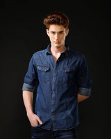 Men's Slim Fit Solid Denim Casual Shirt (ANKUS)