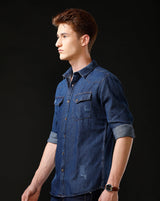 Men's Slim Fit Solid Denim Casual Shirt (ANKUS)