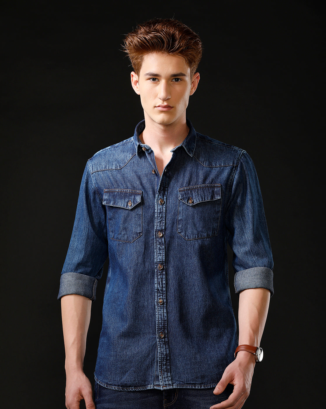 Men's Slim Fit Solid Denim Casual Shirt (ANOKA)