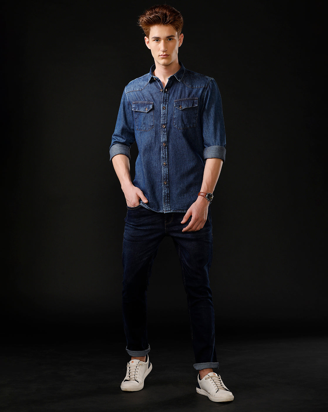 Men's Slim Fit Solid Denim Casual Shirt (ANOKA)