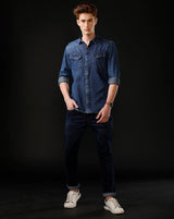 Men's Slim Fit Solid Denim Casual Shirt (ANOKA)