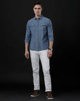 Men's Slim Fit Solid Denim Casual Shirt (ANOUR)