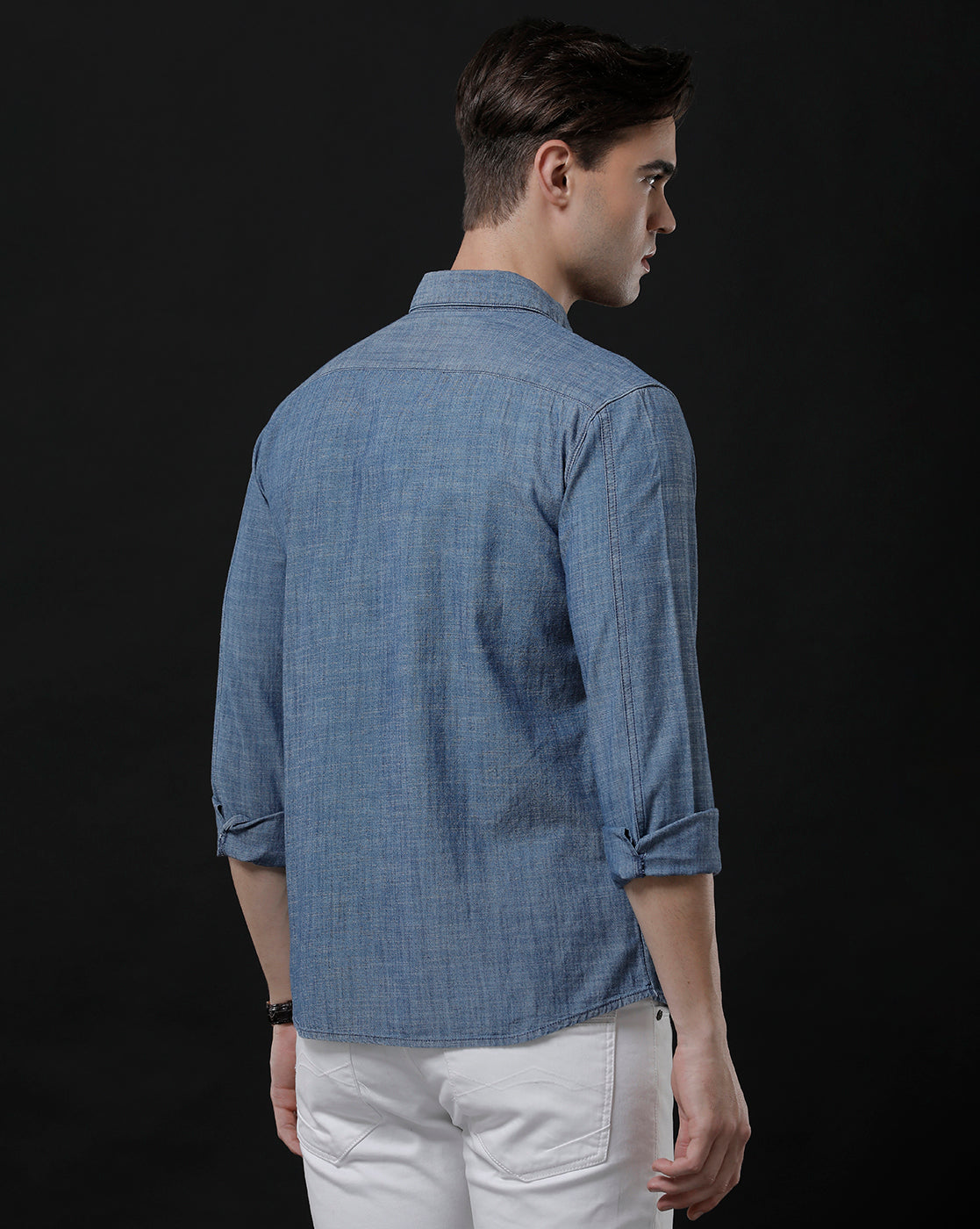 Men's Slim Fit Solid Denim Casual Shirt (ANOUR)