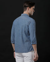 Men's Slim Fit Solid Denim Casual Shirt (ANOUR)