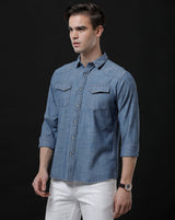 Men's Slim Fit Solid Denim Casual Shirt (ANOUR)