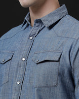 Men's Slim Fit Solid Denim Casual Shirt (ANOUR)