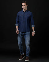 Men's Slim Fit Solid Denim Casual Shirt (ANTEN)