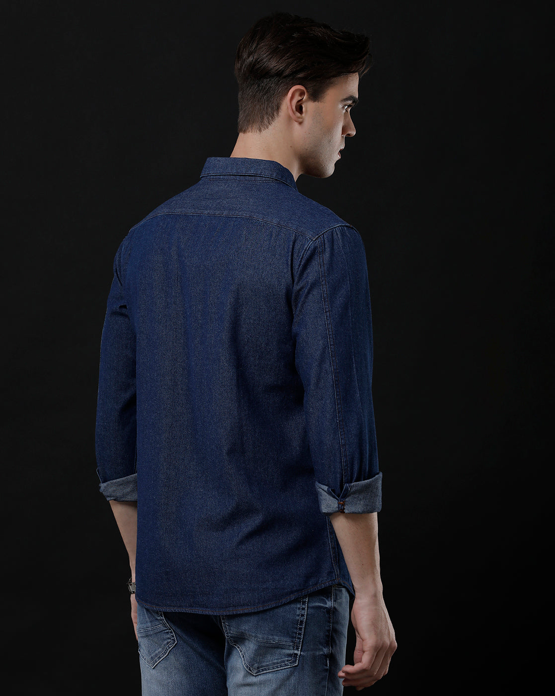 Men's Slim Fit Solid Denim Casual Shirt (ANTEN)