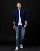 Men's Slim Fit Solid Denim Casual Shirt (ANTIQ)
