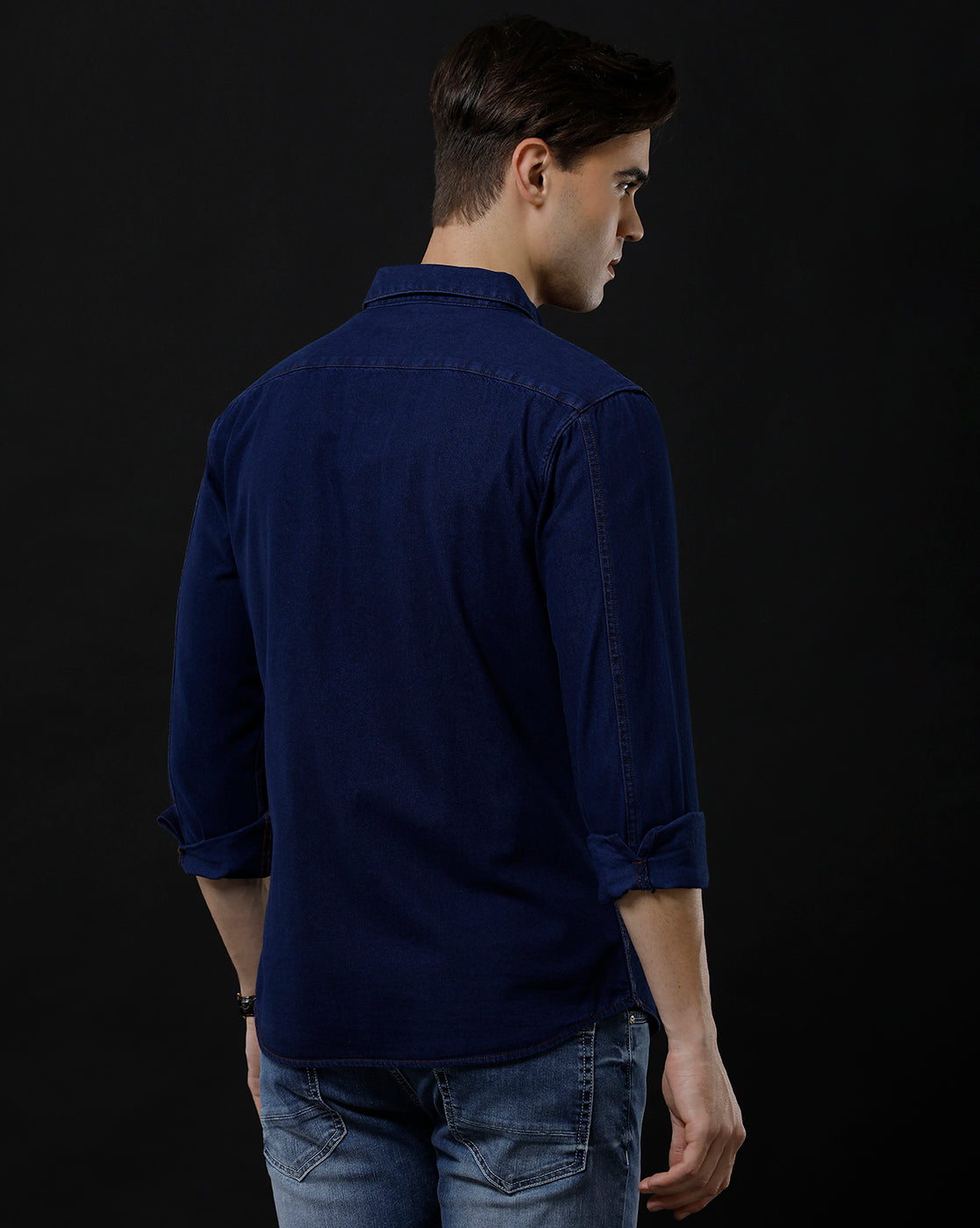 Men's Slim Fit Solid Denim Casual Shirt (ANTIQ)