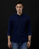 Men's Slim Fit Solid Denim Casual Shirt (ANTIQ)