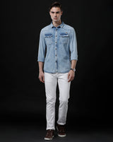 Men's Slim Fit Solid Denim Casual Shirt (ANANT)
